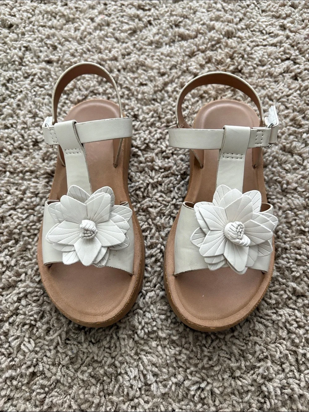 White Floral T-Strap Sandals